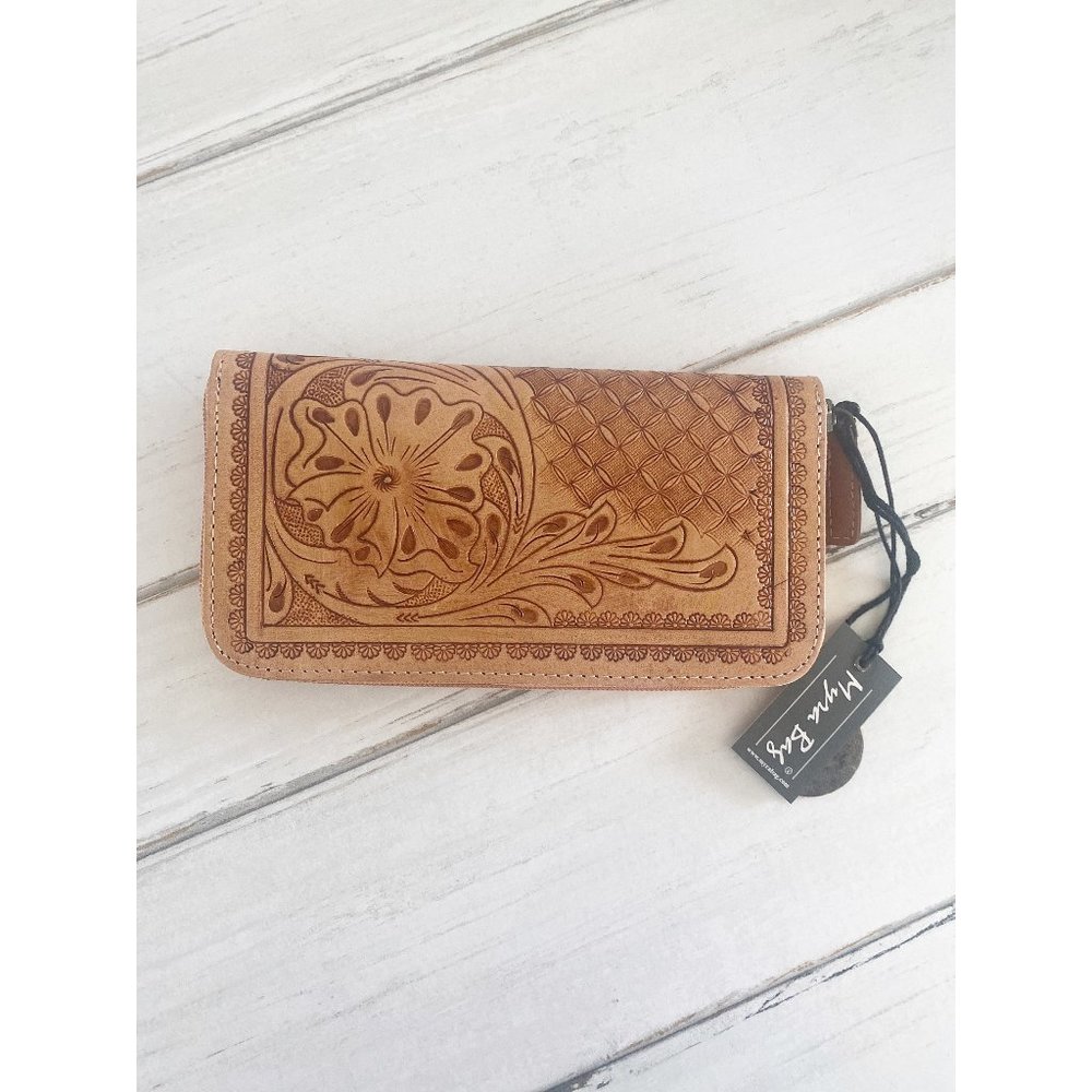 Genuine Leather Hand Tooled Western Wallet